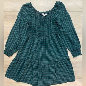 Lucky Brand Pacific plaid green black smocked dress size large NWT